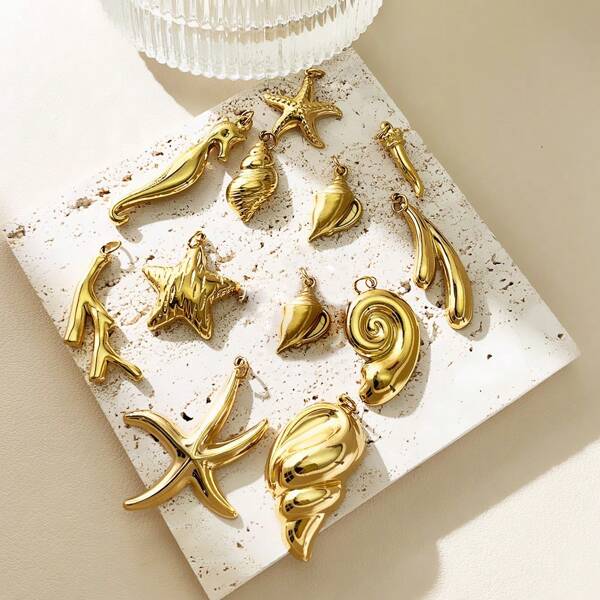 Stainless Steel Ocean Life DIY Jewelry Accessories - Conch, Starfish, Seahorse Pendants