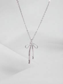 Bow Charm Necklace, Suitable For Daily Wear - Silver 6 - View 2