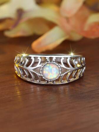 925 纯银镂空花卉戒指，波西米亚风格，适合女士 - 派对/约会礼物