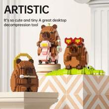 Set de blocuri de construcție cu tematică animală Capybara, 400+ bucăți, decor de birou și ameliorare a stresului, cadou pentru familie/birou, vehicul de jucărie de asamblat, potrivit pentru ziua de naștere, Ziua Tatălui, Ziua Mamei, nuntă, absolvire