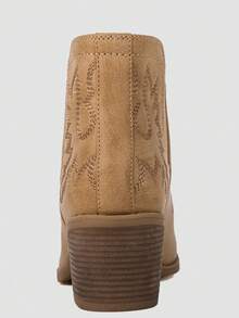 GLOBALWIN Women's Black Cowboy Boots Western Style Comfortable Pull On Short Ankle Cowgirl Boots Low Heel Fall Boots Halloween Season - 卡其色 - 查看 5