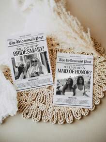 1pc- Customized Newspaper Bridesmaid Proposal Cards, Personalized Customized Photo Bridesmaid Proposal Cards, Bridesmaid Information Cards, You Are Willing To Be My Bridesmaid Card, Thank-You Cards, Bridesmaid Invitations, Create Your Own Card With Text Added, Customized Bridesmaid Commemorative Occasion Cards,Art Activities For Personal Items