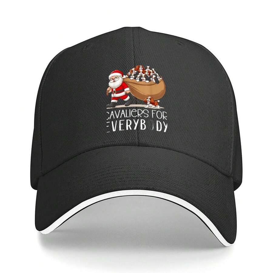Printed Cavalier King Charles Spaniel Christmas Funny Cavalier Dog T-Shirt Sandwich Baseball Cap - Adjustable Washed Dad Hat - Breathable, Lightweight & Durable - Unisex Outdoor Sports Trucker Hat & Casual Wear Fisherman Hat - 黑色 - 查看 1