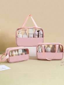 3件套/1件大容量防水化妆品收纳包，透明便携设计，双翼设计，是收纳化妆品和洗漱用品的理想之选。化妆收纳包，旅行包，时尚简约化妆包，适合海滩、旅行、学校、浴室、宿舍和夏季使用。