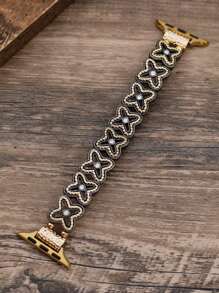 1pc Fashionable Classic Lucky Grass Zinc Alloy Elastic Bracelet Strap Compatible With Apple Watch Band 38/40/41/42/44/45/49/(S10 42)/(S10 46)Mm, Retro Elegant Simple Flower Rhinestone Zinc Alloy Bracelet Strap Is Compatible With Iwatch Band Ultra2/S10/SE/9/8/7/6/5/4/3/2/1Series, Bohemian Style Women Watchbands, Fine Women Fashion Watch Accessories, Smart Watch Strap/Band, Unique Personalized And Style Strap, Valentine's Day Mother's Day Gift