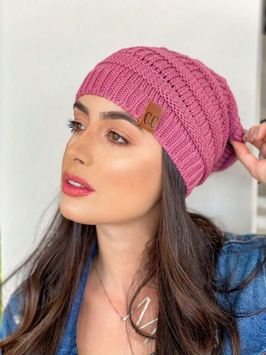 Unisex Striped Beanie Hat Other Fabric - Berwarna merah muda - View 1