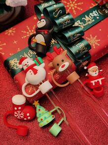 1 /2 /3 /6PCS Christmas Silicone Straw Cover, Suitable For 40oz/30oz/10mm Sippy Cup, Water Cup Decoration Accessories Reusable Straw Cover, Portable Protective Plug Decoration, For Christmas Gifts, Cup Accessories, Party Holiday Gifts To People