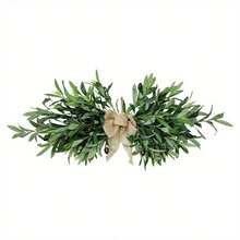 Guirnalda de olivo para puerta de entrada, ramas artificiales con lazo, plantas colgantes artificiales para decoración interior y exterior del hogar. - Verde Oliva - Ver 8