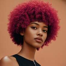 Afro Wig 14Inch And 8Inch Afro Wigs For Women 70s Afro Kinky Curly Wig Bouncy Huge Fluffy Puff Wigs Synthetic Hair For Cosplay Daily And Party - 酒紅色 - 查看 12