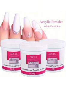 120g Acrylic Nail Powder Set - White/Pinkish/Clear For Extensions & 3D Carving | Unscented, Easy-To-Use Professional Nail Art Kit, Salon & DIY Manicure Acrylic Press On Nails - Multicolor - View 2