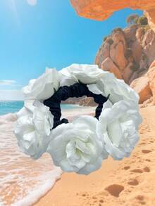 1 件织物雏菊花发圈，适合发髻发型海滩度假发带、手链装饰