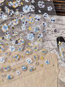 5D 3D立体花卉美甲贴纸，高品质5D浮雕水晶钻石美甲贴纸，宝石按压式美甲贴片，美甲装饰 - 彩色 - 查看 2