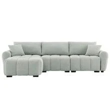 MERAX 110" Modular Sectional Sofa, L Shape With Extra-Large Seat, Pull-Line Design, Movable Ottoman, High Density Foam, Free Combination, Sturdy Metal&Wood Frame, Boucle Fabric, Light Green - Light Green - View 8