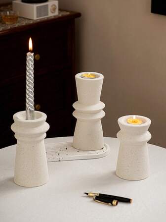 1pc Lighthouse Shaped Ceramic Candlestick Holder, Natural Style, Design, Suitable For Pillar Candle, Desktop Decor, Wedding Favors, Home Decoration, Restaurant, Hotel