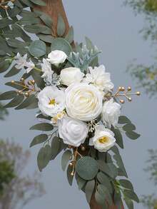 2pcs Artificial Flower Wreath, Suitable For Wedding Welcome Sign, Wedding Reception Ceremony Decor (White) - White - View 4