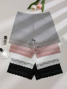 4pcs Women's Sweet Solid Color Knitted Fabric Gathering Mid-Waist Briefs - Multicolor - View 3