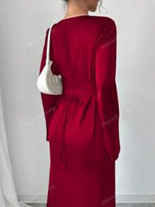 Women's Elegant Solid Color Flared Sleeve Abaya Dress