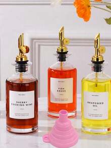 1个/350毫升/11.8盎司/500毫升/16.9盎司玻璃油瓶，燃料瓶，防漏油罐，储物瓶，调味瓶，醋瓶，酱油瓶，调味罐，水晶白玻璃自动开关控制油瓶，附赠随机贴纸，户外烧烤必备厨房用品，厨房工具（附赠随机贴纸和漏斗）