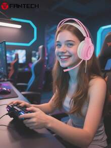 FANTECH Wired Computer Laptop Headset, Gaming Headphone, Classroom Headset, Dual Plug(USB A+3.5mm), Noise-Proof Over Ear Headphones With Mic, LED Light, Black/White/Pink - HQ53-multicolor - View 2