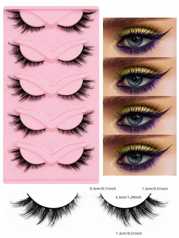 5 Pairs Clear Band False Eyelashes Fox Eye Lashes Faux Mink Lashes Natural Look Eyelashes Lash Extension Makeup,Cat Eye Eyelashes