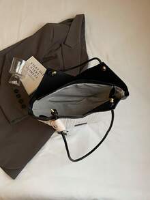 New Fashion All-Match New Contrast Color Design Indentation Design Large Capacity Double Handle Shoulder Tote Bag Suitable For Travel Shopping Commuting To Work With Scarf Decoration Design, Ladies Elegant Wallet, Business Commuter Wallet - View 6