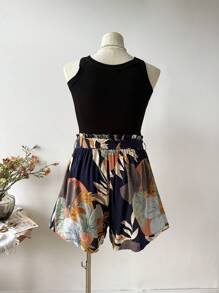 Rusttydustty Plus Size High Waist Floral Shorts, Summer Beach Vacation Casual Pants
