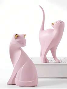 1 件粉色装饰猫雕像，斯堪的纳维亚风格猫艺术雕塑，树脂小雕像，适用于家庭和办公室装饰、房间、橱柜、书架装饰配件，完美的礼物 - 彩色 - 查看 11