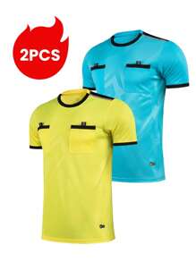 2pcs Sports Referee Uniform, Football, Badminton, Table Tennis Sports Training Running Comfortable Athletic Pocket T-Shirts, Breathable Short Sleeve