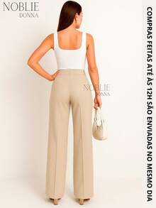 Premium Tailored Wide Leg Trousers High Waist Formal Elegant Work Fashion With Front Button - 裸體 - 查看 3