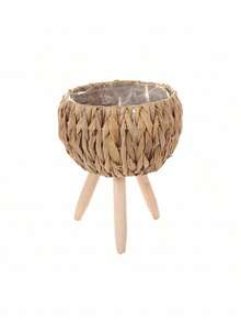 1件北欧风落地实木花架，手工编织葫芦草图案。适用于客厅（摆放沙发旁），竹编收纳架，可用于阳台放绿萝花盆，育苗盆花架，也适用于办公室。 - 駝色 - 查看 5