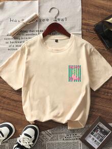 Tween Girls Graphic Print Short Sleeve T-Shirt, Student Youngster Clothing, Summer Top For Girls Ready To Play - Apricot - View 4