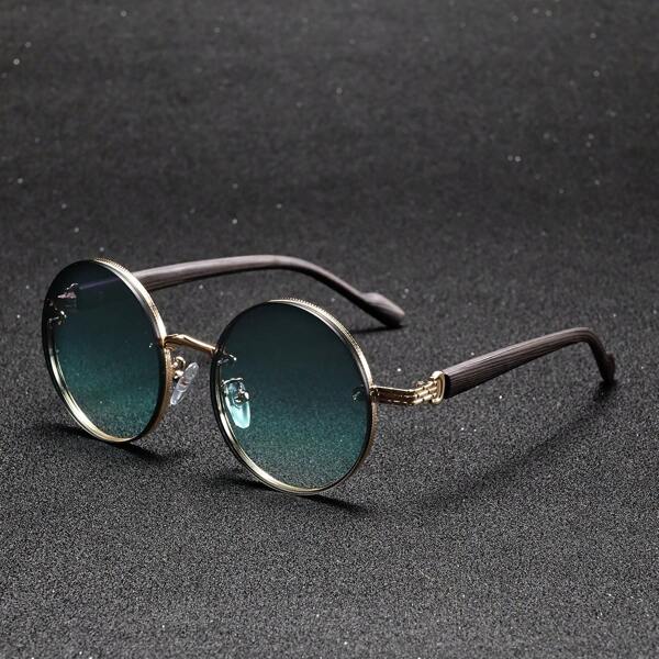 1pc Men's Round Metal Super Light Fashionable Wooden Grain Design Fashion Glasses, Suitable For Party, Shopping, Daily Casual, Halloween, Christmas, Easter, New Year Ideal Gift, Fits All Face Shapes, Accessory, Holiday Outfit