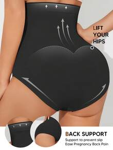 1 件女士无缝孕妇平角裤内裤，孕期高腰塑身内裤，支撑腹部 - 黑色 - 查看 2