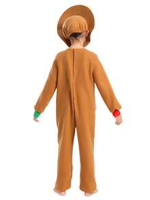 Kids Gingerbread Man Hat And Jumpsuit Two Pieces Set Stage And Festival Performance Costumes For Girls