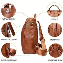 Local Shipping-Convertible Shoulder Handbag, Travel Bag, Satchel, Rucksack For Ladies Women's Fashion Backpack Purse - - Light Gray - View 3