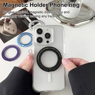 可拆卸磁吸式 MagSafe 手机指环支架 - 带可拆卸指环支架和磁吸折叠支架的手机指环夹，兼容 和安卓手机，是生日、送给家人和朋友的理想礼物