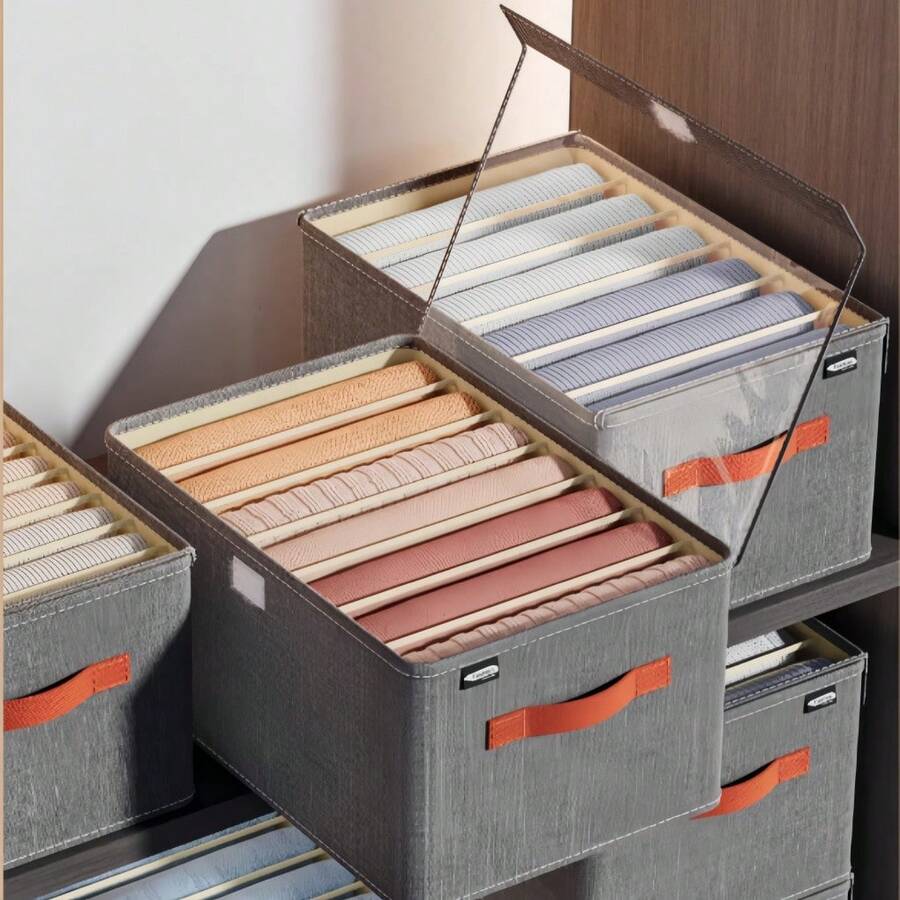 6 Grids With Washable Foldable PP Board Clothes And Trousers Storage Box - Caixa Com Tampa E 7 Compartimentos - View 1