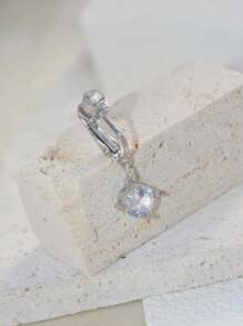 Perfect Perforated Cubic Zirconia Round Decoration Navel Belly Ring Copper Diaphragm Perforated Jewelry, Fake Belly Piercing