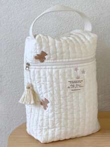 1 Pc Personalized Embroidered Tote Bag For Moms, Large Capacity Customized Embroidery Maternity Bag, Fashionable And Versatile Mummy Handbag For Outdoor, Cute Bear Pattern Diaper Wet Wipes Organizer Bag, Multi-Function Diaper Bottle Storage Handbag With Stroller Hook, Embroidered Bear Pattern Tote Bag, Suitable For Daily Use, Can Be Gift For Family, Friends, New Moms