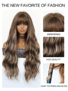 Wavy Wig With Piano Color Trim Bangs - Heat-Resistant Synthetic Hair Perfect For Everyday Wear And Party Weddings! - 間色 - 查看 7