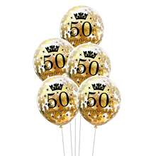 5 件/10 件 12 英寸金色 50 皇冠五彩纸屑乳胶气球，生日皇冠五彩纸屑乳胶气球，适合 50 岁生日、周年派对装饰