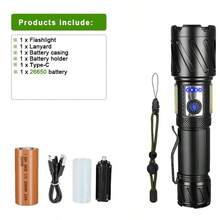 1 PIEZA Linterna LED de alta luminosidad, XHP360 + COB, 6 modos de iluminación, zoom, linterna recargable súper brillante, con clip y imán de botón, linterna multifuncional para exteriores, para camping, pesca, senderismo, ciclismo, emergencias, trabajo - Negro - Ver 12