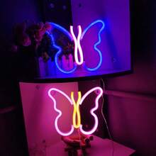 1 件霓虹蝴蝶装饰灯带，墙壁艺术，USB/电池供电，尺寸 8.86x7.48 英寸（约 22.5x19 厘米），适用于卧室、客厅、情人节派对、圣诞派对、婚礼、家居、酒吧 - 彩色 - 查看 6