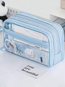 大容量铅笔盒 - 透明多层设计，便携式桌面收纳盒，柔软面料，多隔层，非常适合办公使用，拉链设计。不含配件。，返校季，学习用品，铅笔袋，书包，文具 - 彩色 - 查看 15