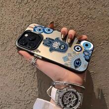 Funda de teléfono personalizada con diseño de ojo del diablo de color plata y ojo malvado en negro mate, compatible con iPhone 16 Pro Max, 15/14 Plus, 13, 12, 11 y series