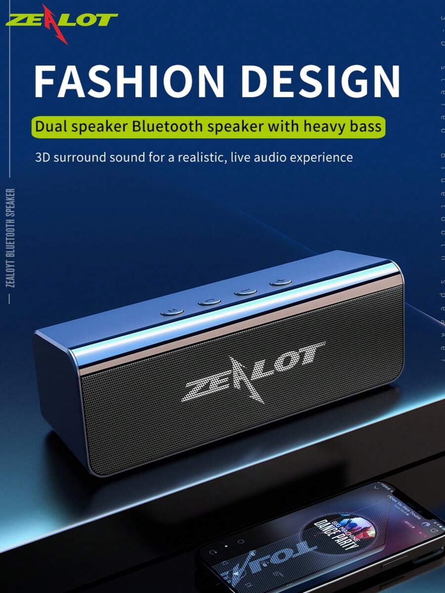 Altavoz inalámbrico ZEALOT S31 de 10 W, portátil para exteriores, altavoz Bluetooth, batería incorporada de 1800 mAh, compatible con tarjeta SD/USB/AUX, función de emparejamiento dual en serie, compatible con computadora/TV/teléfono/tableta, adecuado para cine en casa, escenario grande, fiestas al aire libre