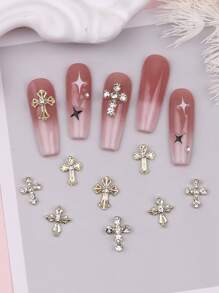10-Pack Gold Cross Nail Art Decorations Metallic Style DIY Nail Art Glitter Metal Diamonds Fake Nail Art Decoration Accessories For Women And Girls Nail Art Supplies DIY Nail Art Accessories
