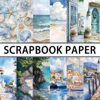 12/24/36 PIEZAS Bloc de papel para scrapbooking con tema marino, de 5.9*5.9 pulgadas, con estampados de barcos, escenas de pueblos y olas del océano en acuarela a una cara, para diarios de balas, envoltorios de regalo, diarios chatarra, tarjetas de felicitación, álbumes de fotos y manualidades DIY