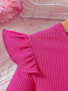 Infant Girls' Cute Bee & Bow Print Round Neck Knee-Length Fashion Comfortable Dress, Autumn - Pink - View 6