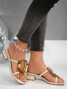 Women's Beige Open Toe Square Head Thick Heel Strap Buckle Decor High Heel Sandals, Elegant Charming Elegant Romantic Sexy Simplistic Suitable For Wedding, Party, Dress, Mule